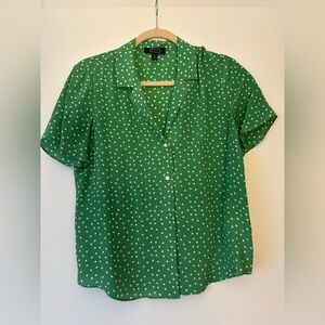 AYR - “Pool Boy” Silk Blend Green Polka Dot Button Down Shirt Size Small